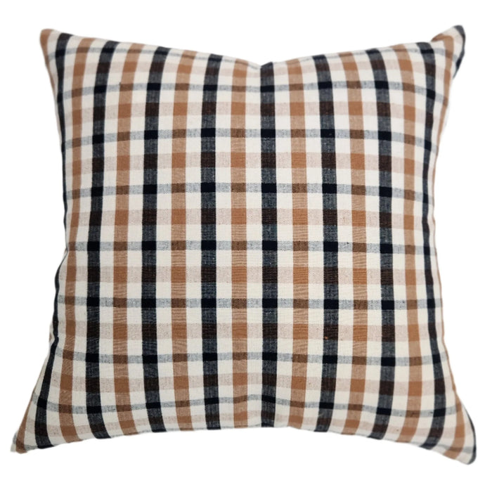 Kennedy Plaid Linen Cushion - Black | Shades of Brown