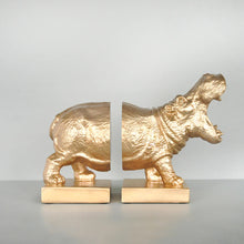 Load image into Gallery viewer, White Moose Hippo Bookend Set - Gold

