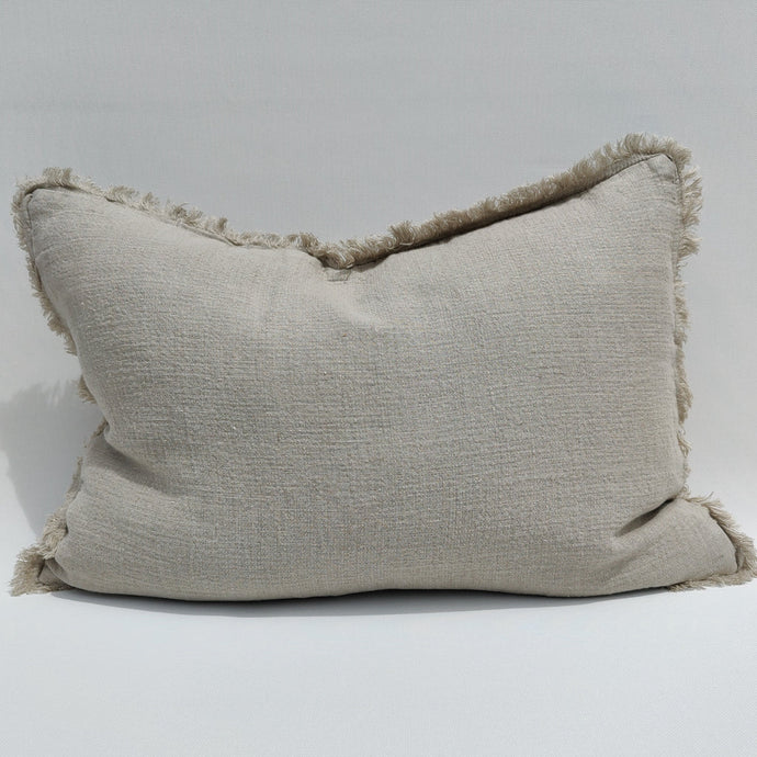 Versailles French Linen Fringed Cushion - Flax